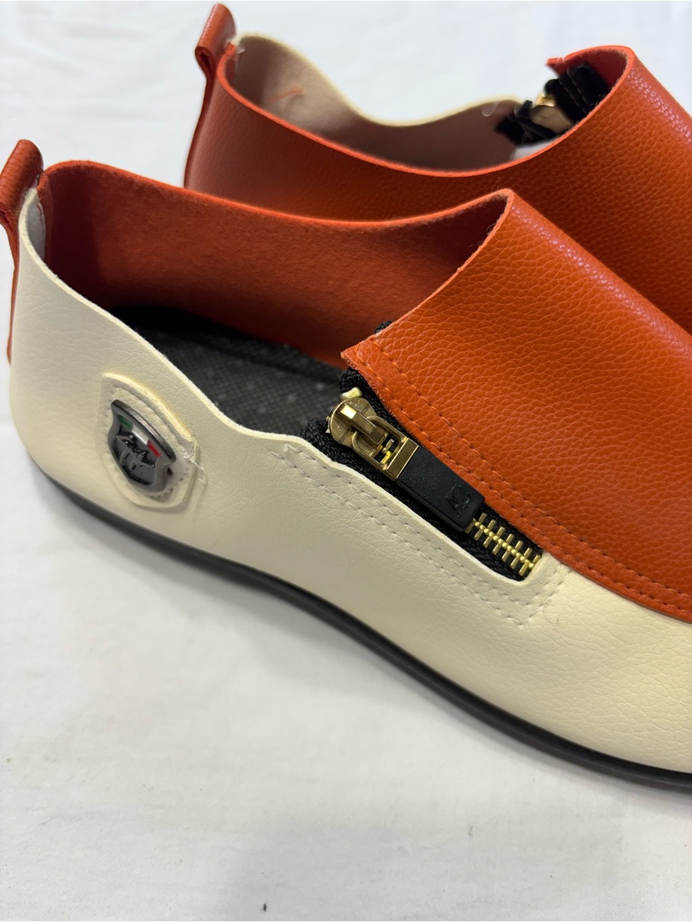 Men's Two-Tone Tan and Cream Slip-On Loafers with Zip Accent. Italian Inspired, - Picture 3 of 8